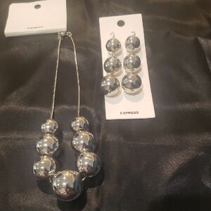 Express Shiny Silver Necklace and Earrings Set